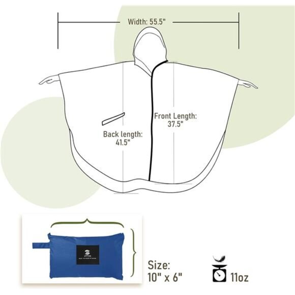Rain Poncho Jacket Coat Hooded for Adults with Pockets - Picture 6 of 7